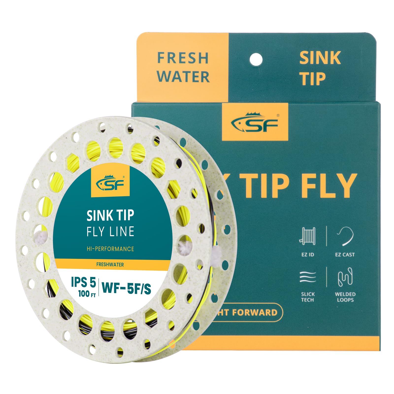 SF Hi-Viz Fly Fishing Sinking Tip Line Weight Forward Taper Floating Fly Line Sinking 100FT IPS5# WF5F/S Fluorescent Yellow&Black โ image 1