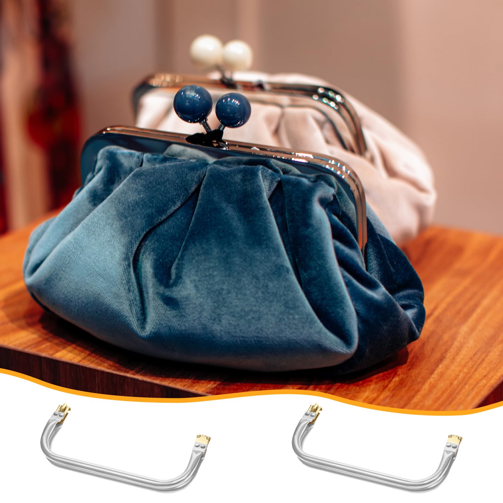 2Pcs Aluminum Purse Frame 20x9.5cm Kiss Clasp Handle Rectangle Lock Frame Metal U-Shaped Bag Handles Purse Hardware Inner Kiss Clasp for DIY Handle Bag Making Supplies Sewing Clutch Crafts - Image 3