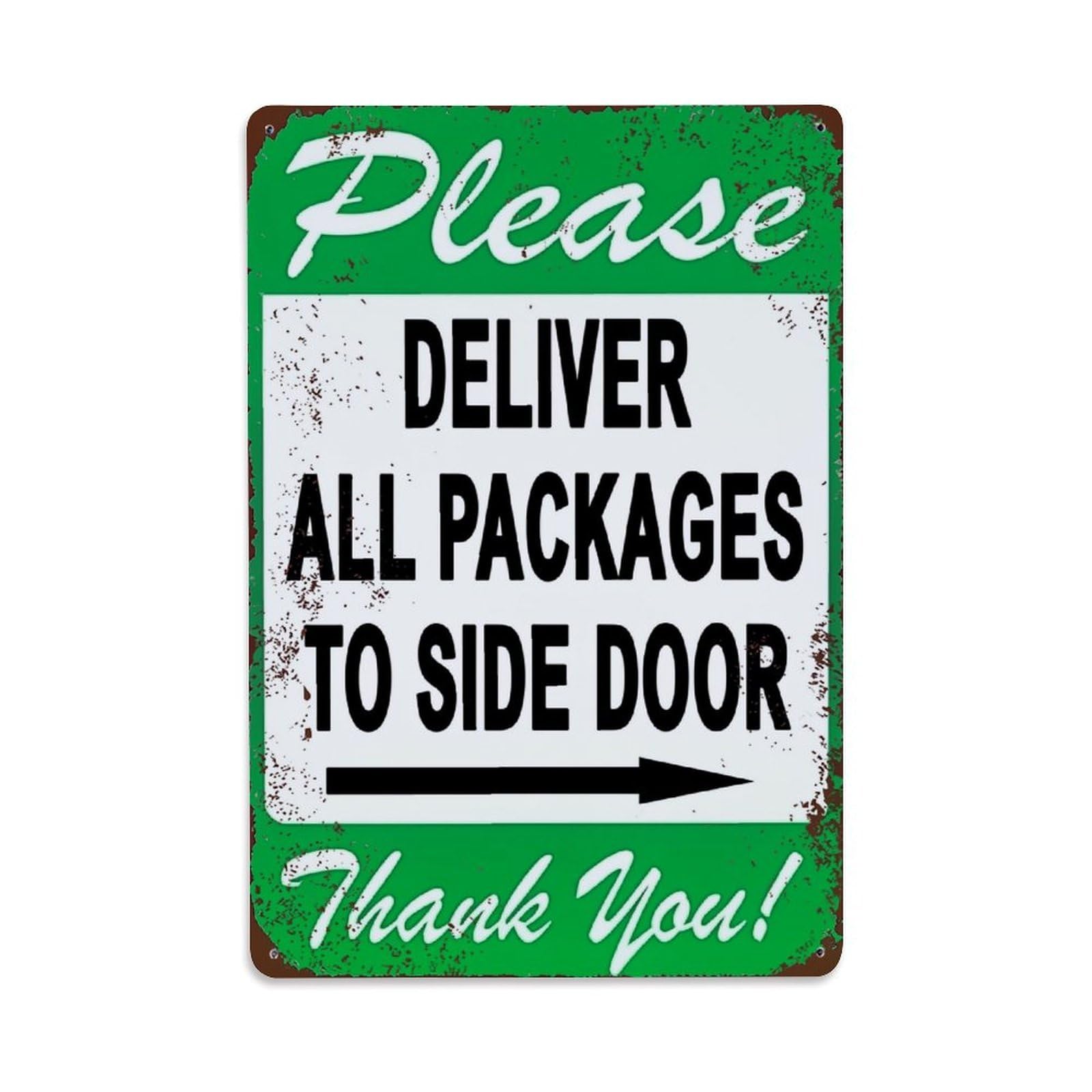 Jdfenggu Vintage Please Deliver All Packages To Side Door Thank You Retro Metal Tin Sign, Decor Art Poster For Bar, Home, Man Cave, Kitchen, Laundry Room Gift 8X12inch