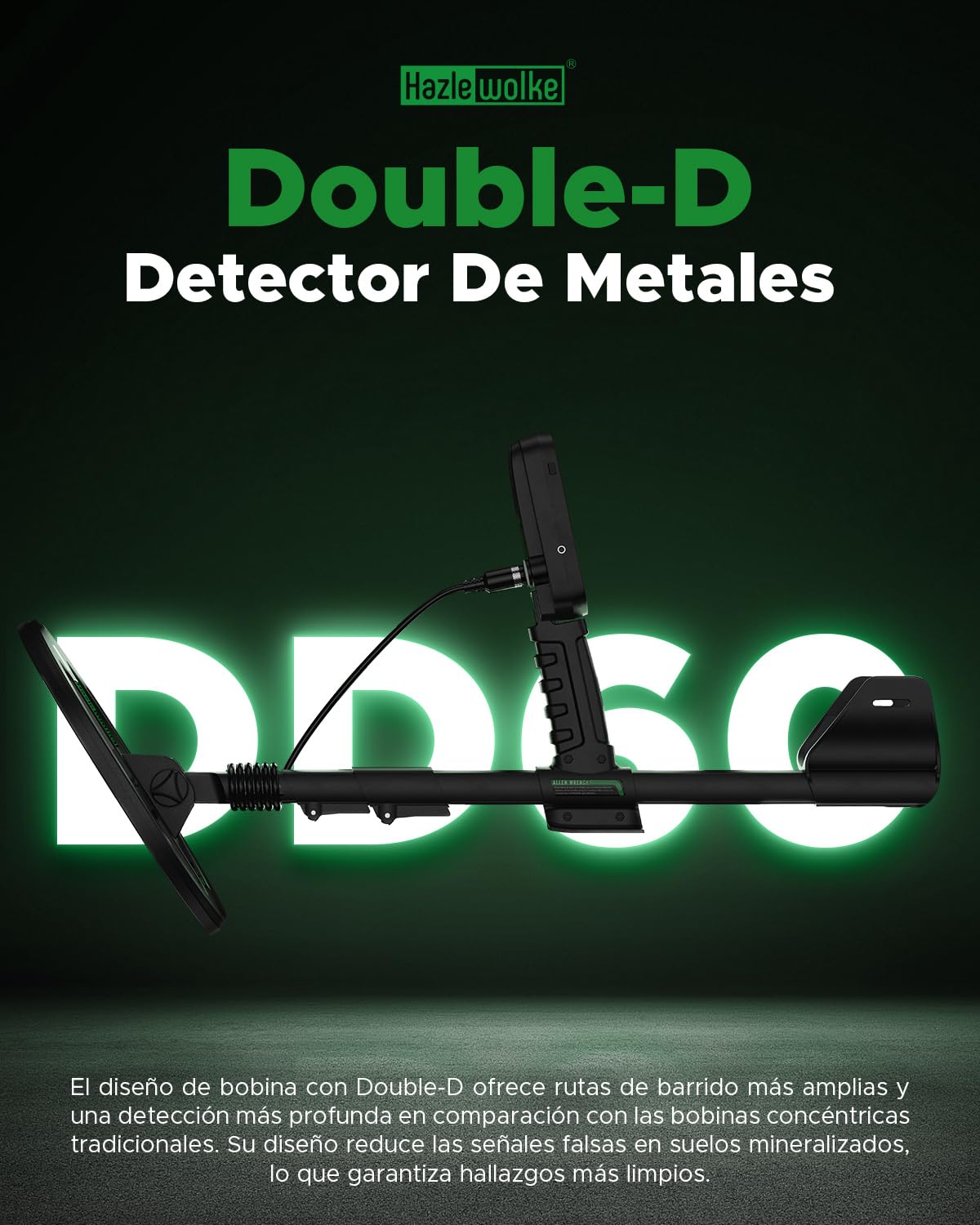 Hazlewolke Detector de Metales Adultos, Bobina Double-D Impermeable 11", 6 Modos con Pinpoint, Profundidad 12", Recargable Profesional para Oro, 7 Niveles Sensibilidad y 3 Tonos