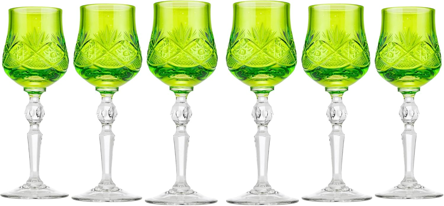 WG7841BC-X, 2.25 Oz Handmade Crystal Cordial Shot Glasses, Lime Stemmed Vodka/Liquer Glassware, Set of 6
