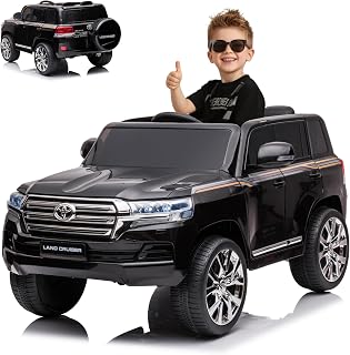 Garvee 12V Ride On Car, Licensed Toyota Land Cruiser with Remote Control, Electric Car for Kids with Battery Powered, 3 Speeds, Music, Horn, LED Lights, Black