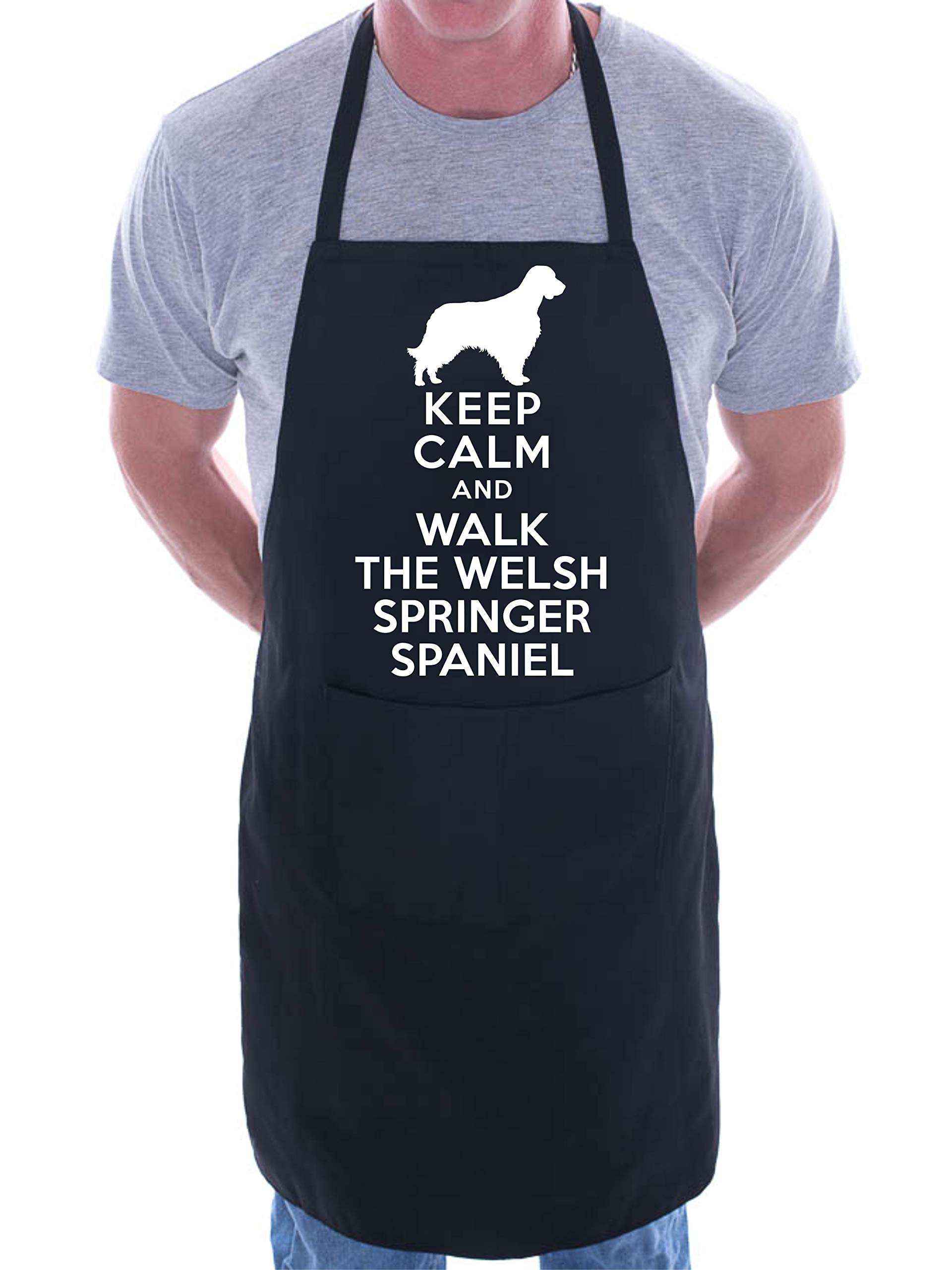 Print4u Men's Black Apron Bbq Novelty Cooking Keep Calm And Walk Welsh Springer Spaniel Dog