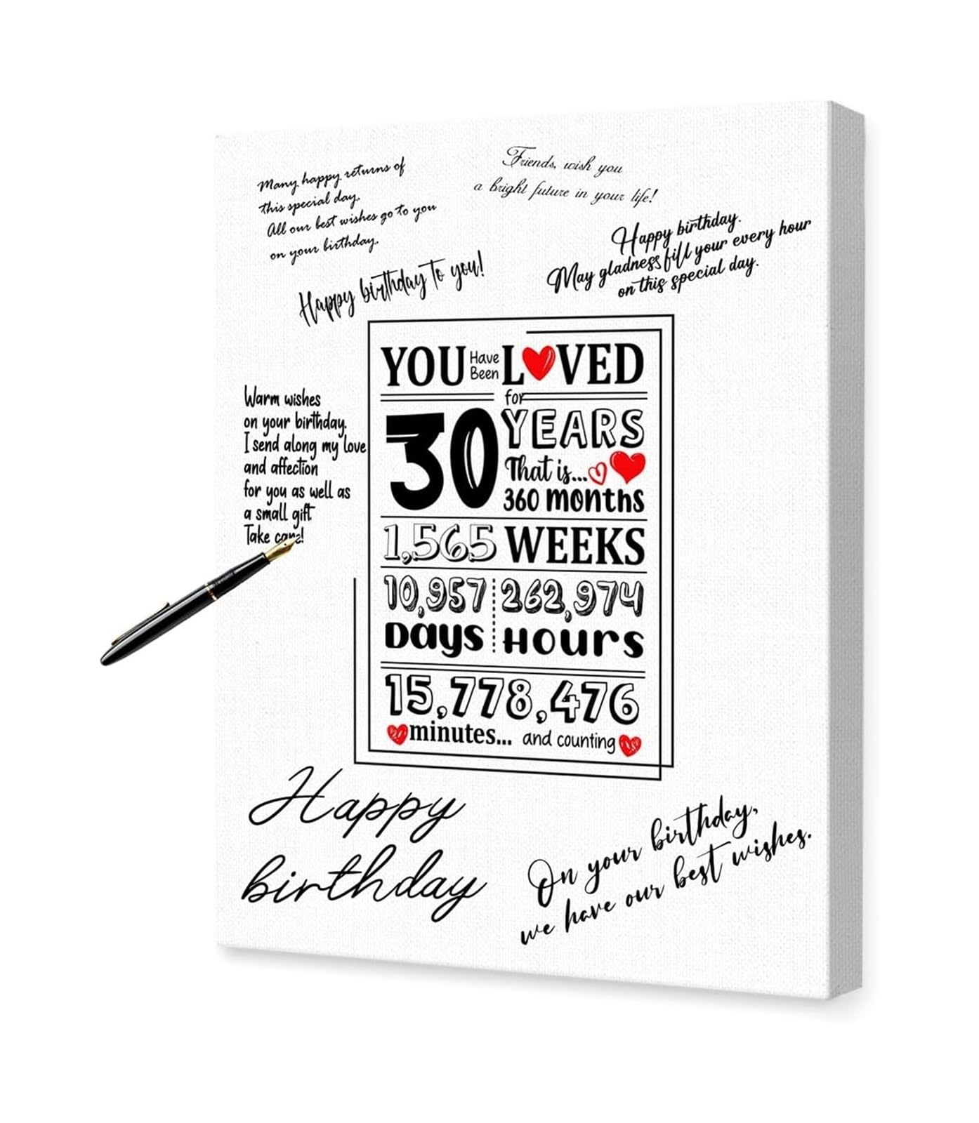 FNYUVNFAF Personalized 30th Birthday Gift You Have Been Loved for 30 Years Canvas Wall-Art 30th Birthday Party Decorations Framed,08x12inch(20x30cm)