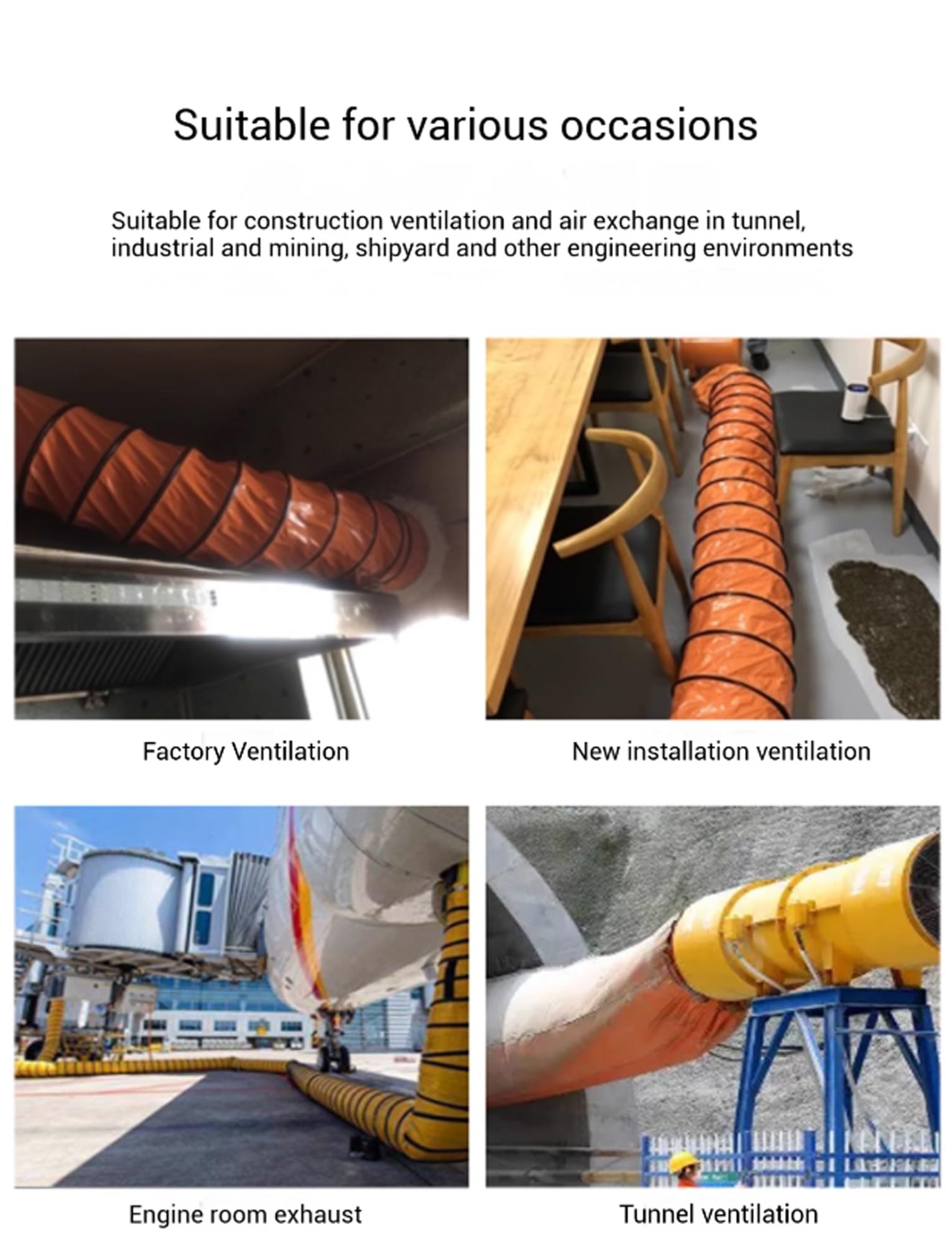 Manguera Flexible de PVC, ignífuga e Impermeable, diámetro de conducto de 150 mm a 600 mm, Manguera de conducto de ventilación para calefacción, refrigeración y ventilación.