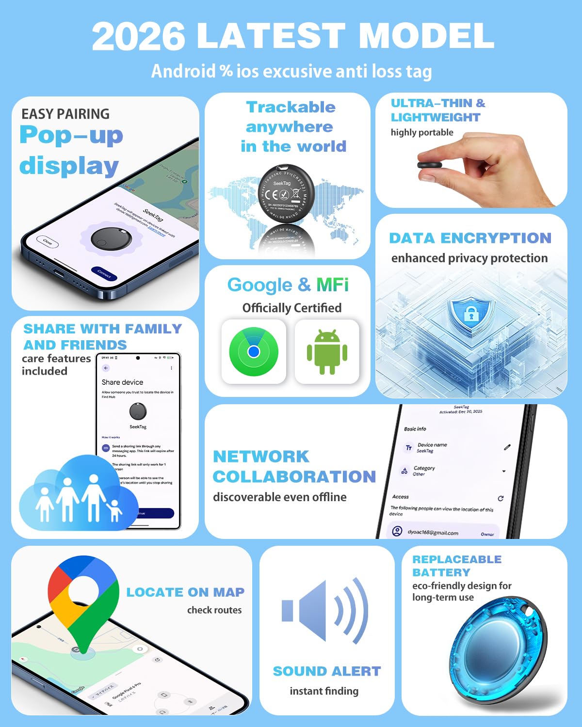 GPS Android Air Tracker Tags Device for Car and Vehicles,2 Year Battery Life & 2pcs Hidden Magnetic case,Trackers for Tracking Vehicle,2pcs GPS Tracker,No Monthly Fee for Android and iPhone — view 3