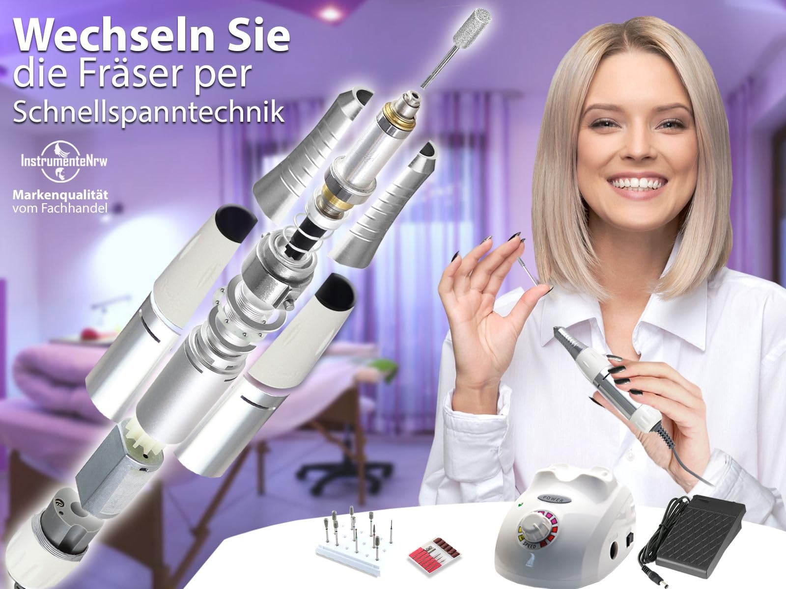 Premium Fußpflegegerät Nagelfräser Set Fußpflege Maniküre Schleifgerät | Elektrisches Pediküre Set mit Fräser-Bits Diamantschleifer