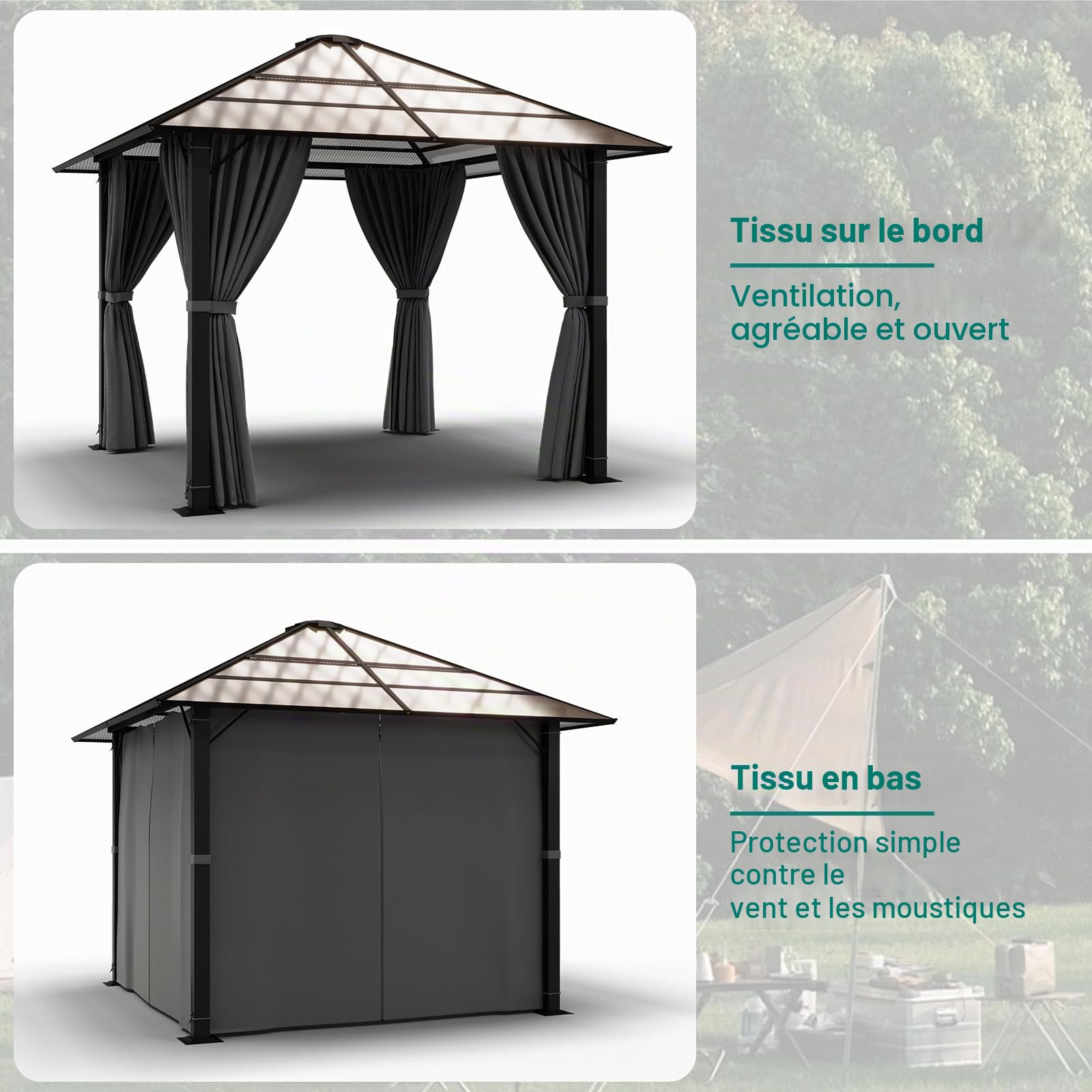 Devoko Tonnelle de Jardin 3x3 Imperméable et Stable, Tonnelle de Jardin Exterieur en Aluminium, Gloriette avec Toit Fixe Résistant aux UV, Hardtop Pavillon Convient pour Les Scènes Extérieures, Gris