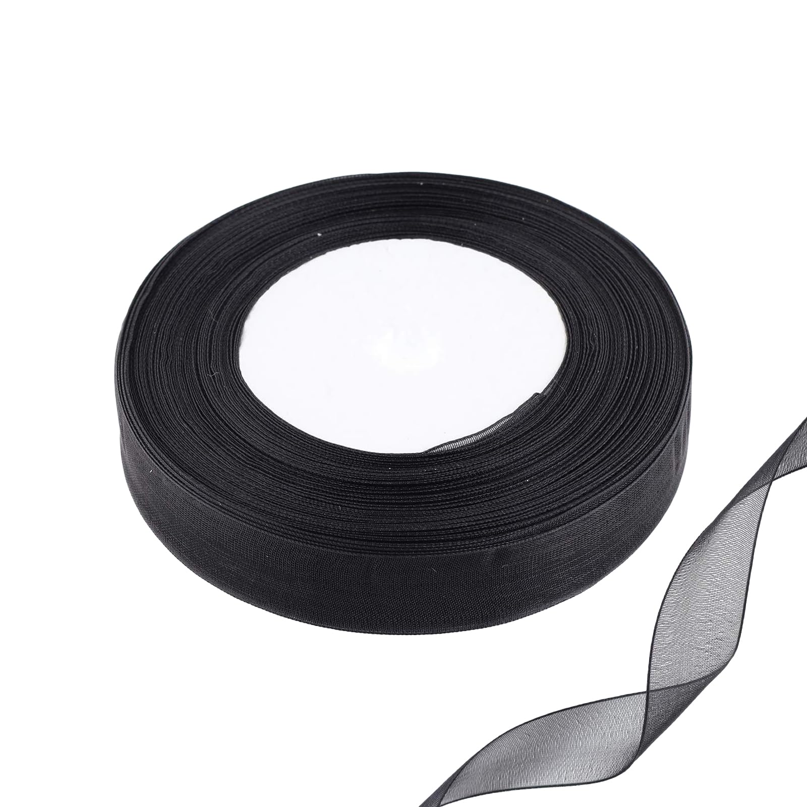 Amazon.co.jp: ファイニエ オーガンジー リボン 黒 20mm 幅 無地