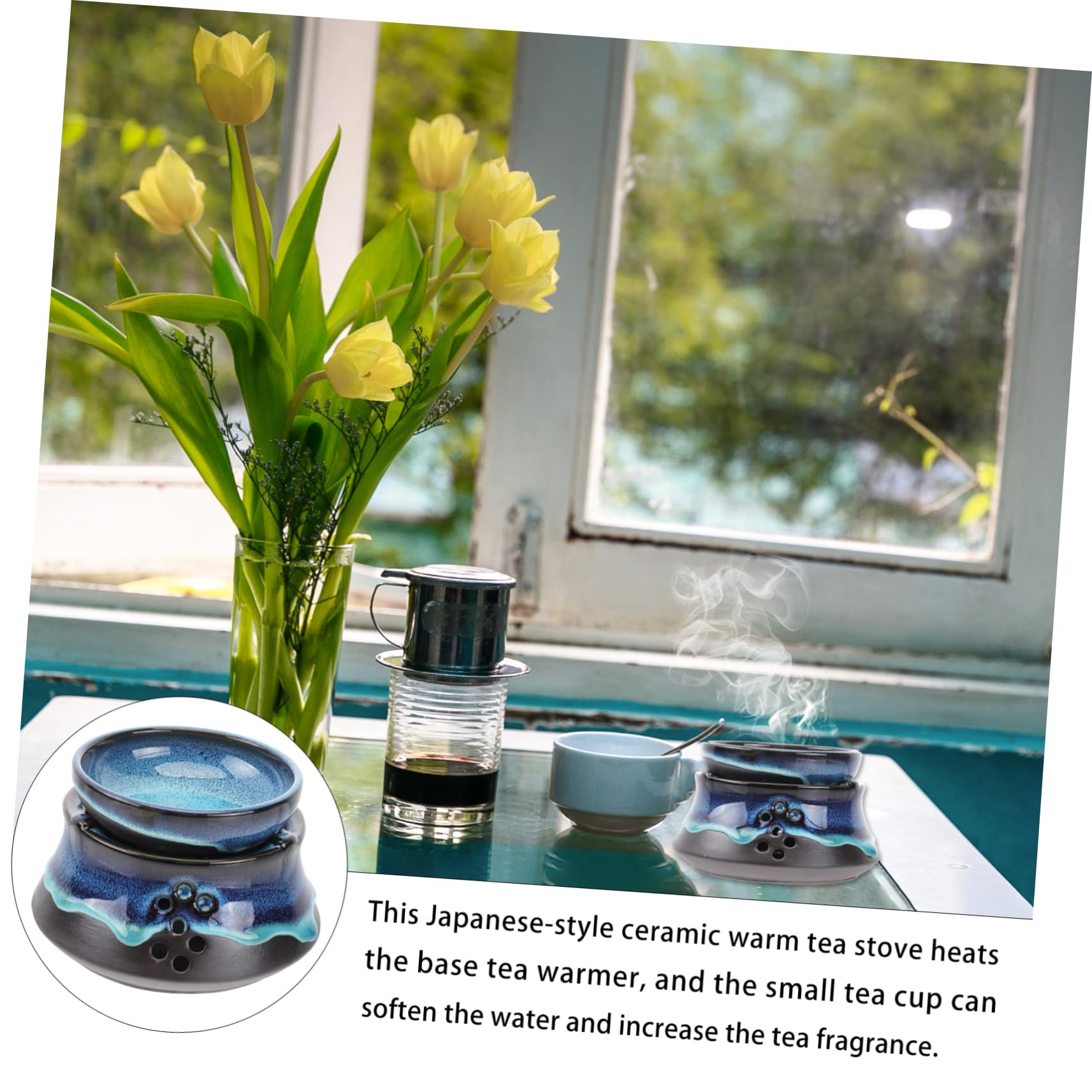COLLBATH Japanese Tea Set Tea Warmer Ceramic Teapot Heater Base Portable Retro Design for Teacup Set