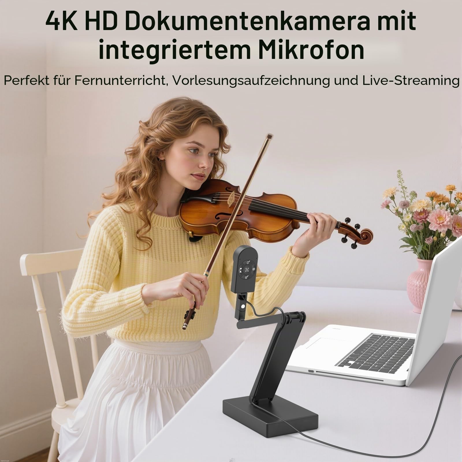 12MP Dokumentenkamera Schule, 4K Visualizer für Klassenzimmer - A3-Format, LED Licht, MIC, Drehen, Spiegeln, Mac OS, Windows - Chromebook für Fernunterricht, Webkonferenzen & Live-Demos