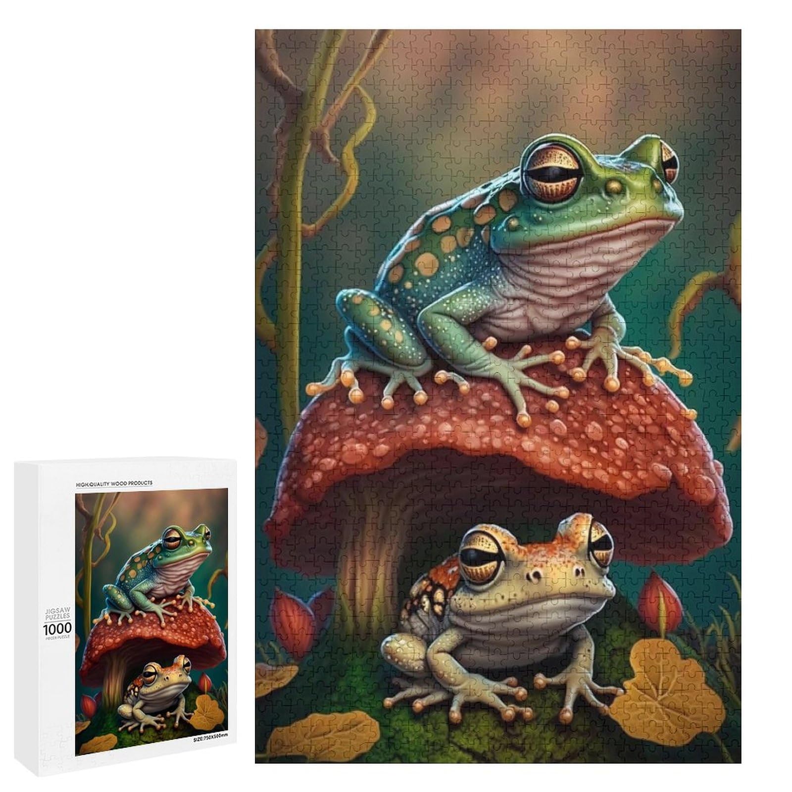 Jigsaw Puzzles for Adults 1000 Pieces, Large Puzzle Family Game Adult Decompression Gift for Intellective Educational Game Gift (Red Mushroom and Frog Puzzle)