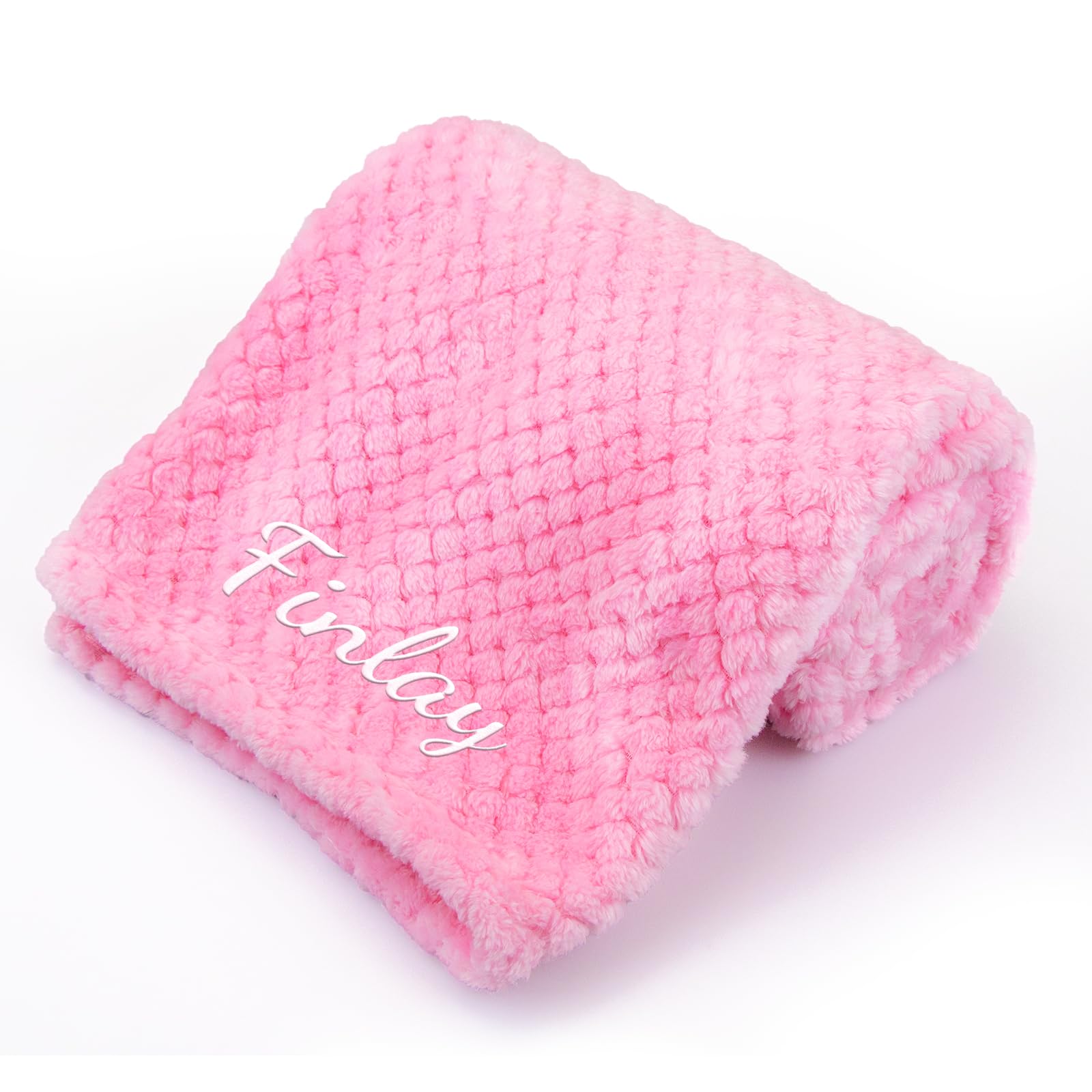 Personalized Baby Blanket with Name, Customized Toddler Fluffy Blanket with Embroidery, Custom Infant Soft Warm Fuzzy Newborn Receiving Blanket for Crib, Stroller, Travel, Decorative (Pink)