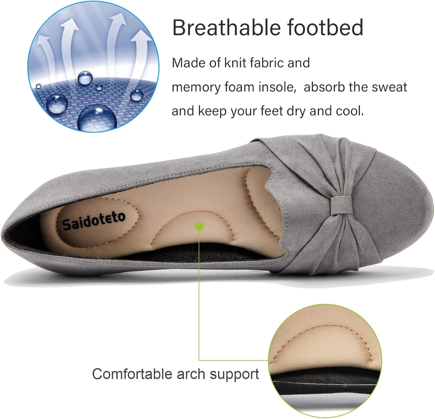 Saidoteto Women's Ballet Flats, Comfortable Round Toe Slip On Flat Shoes Classic Suede Office Dress Shoes for Work