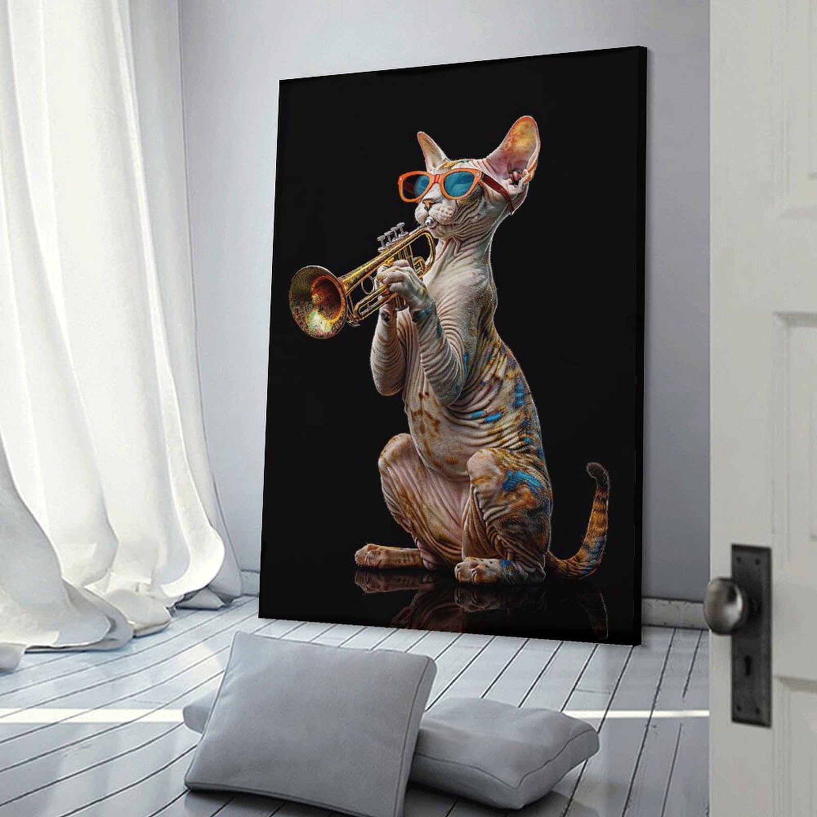 Junmoney Oriental Shorthair Trumpet Wall Art Print, 20x30inch(50x75cm), for Bedroom Decor, Cosy Corners Or Studios, Decorative Wall Art for Cosy Rooms