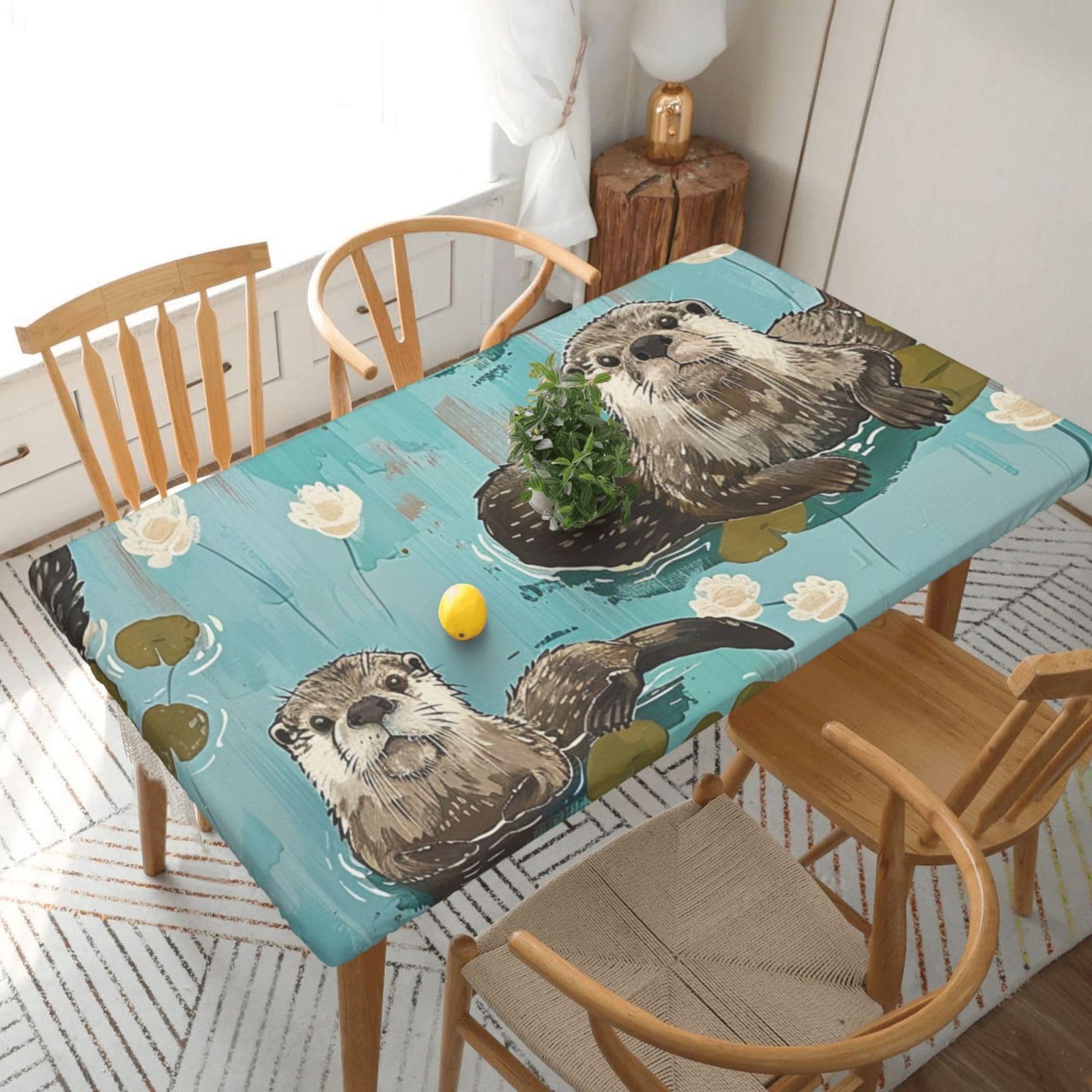WPKJU Otters Printed Tablecloths 5ft Rectangular Table Covers Washable Polyester Decorative Table Cloth for Dining Table Picnic Wedding