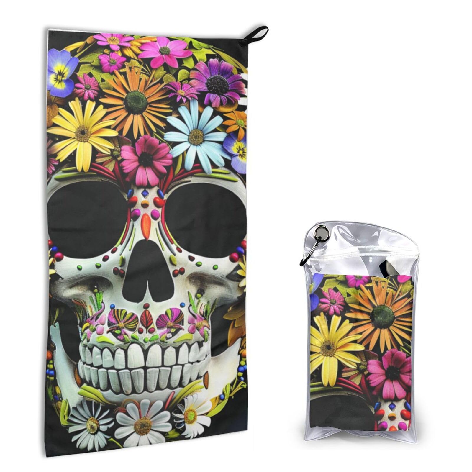 BWWHCCTI Quick Dry Hand Towel With Bag - Skull Print Printed Super Absorbent Face Cloth Microfiber Travel Sports Towels 40x80cm