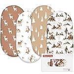Gllquen Baby Bassinet Sheets 4 Pack, Breathable Cozy Fitted Mattress Sheet, Elastic Travel Crib Fashionable Floral Pattern, Standard Cradle Safe Sheets for Baby Boys Girls 32x16 (Christmas elk)