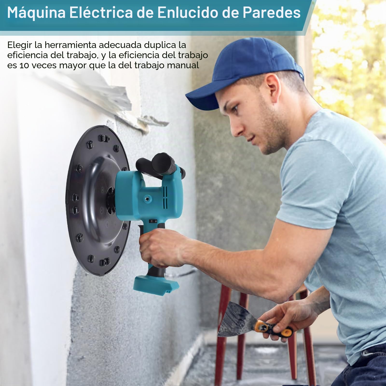Máquina eléctrica alisadora de pared, máquina de acabado de mortero de pared inalámbrica, paleta eléctrica para alisar y pulir paredes, 6 velocidades variables con interruptor (batería no incluida)