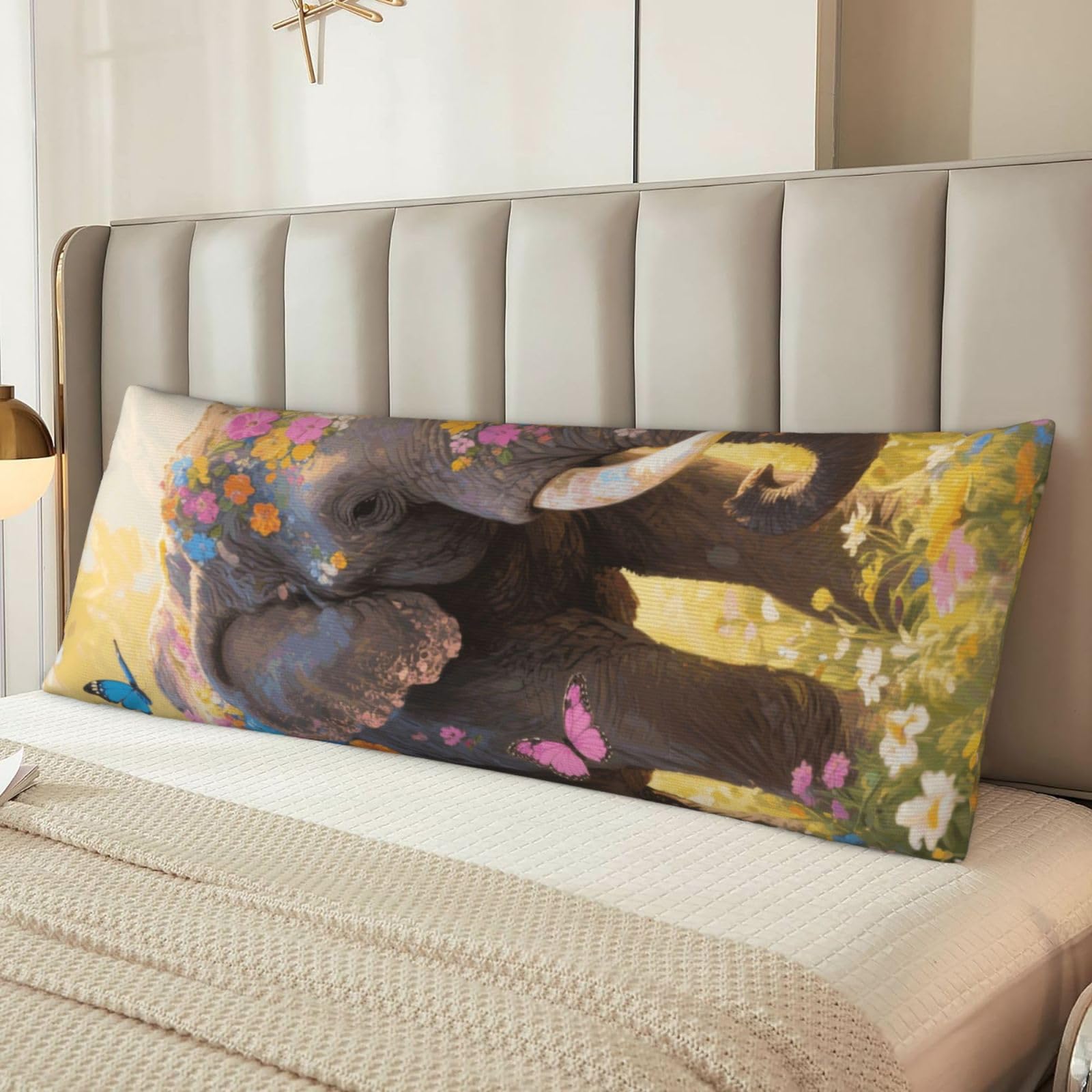 Butterfly Elephant Body Pillow Cover with Hidden Zipper 54"X20",Ultra Soft Microfiber Long Pillow Case Decorative Bedding Pillowcase Cushion Cover Cases for Bedroom Couch Sofa,Home Gifts
