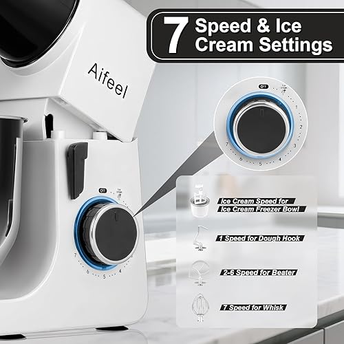 Miniatura 5 de Aifeel Batidora de pie, batidora de 6.5 cuartos con accesorios para hacer helados, mezclador eléctrico de cocina, mezclador multifuncional para masa