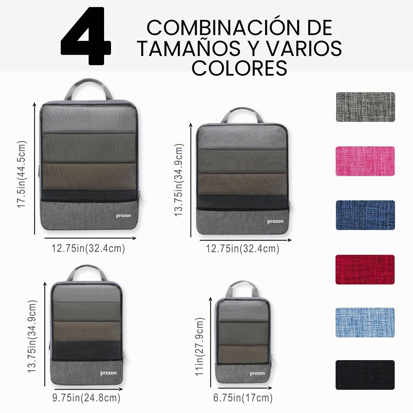 Conjunto de 4 cubos de embalaje compresibles, organizadores de maleta extensibles para viajes y almacenamiento en casa, Gris