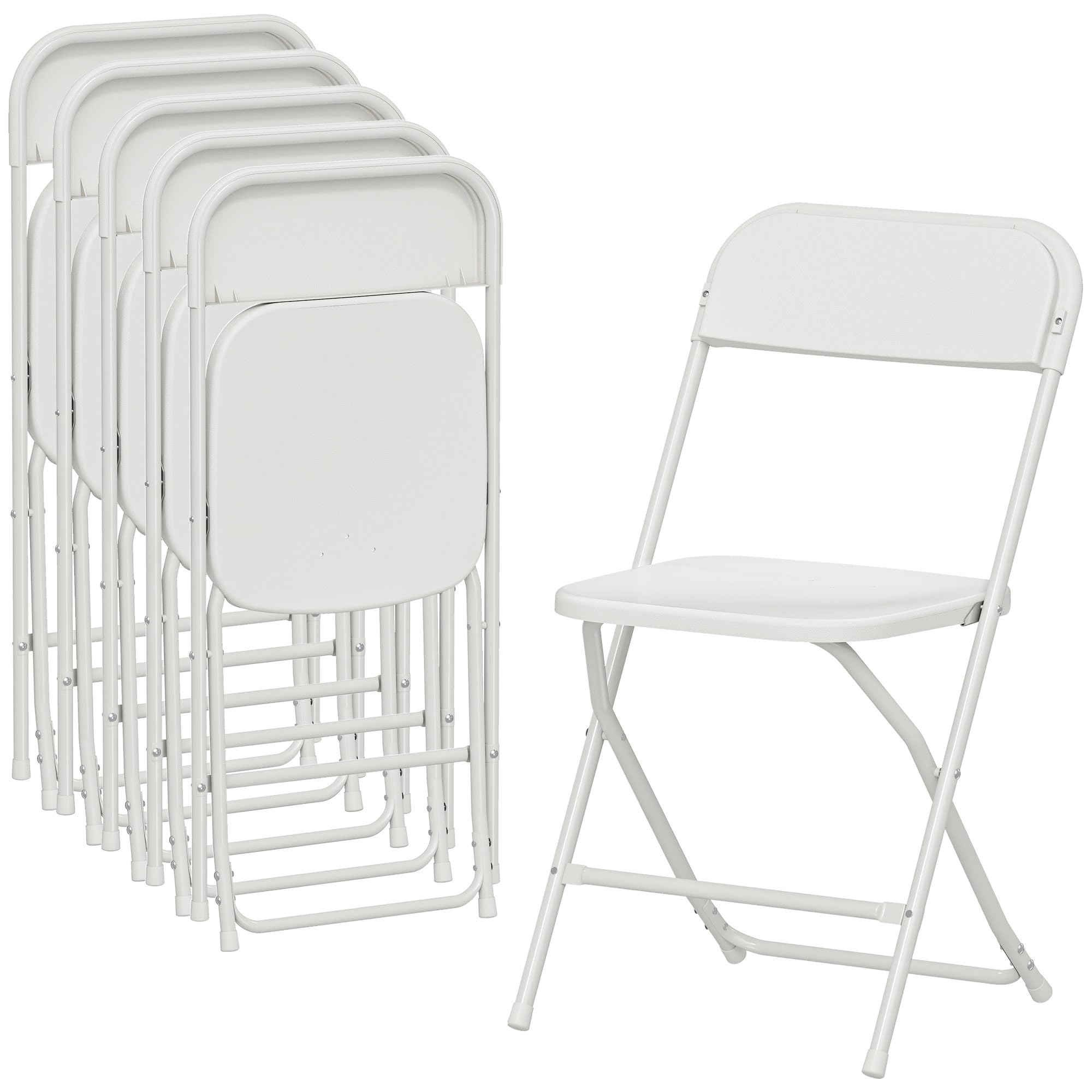 HOMCOM Chaises pliantes, lot de 6, en plastique Chaise de cuisine pliante avec trous d'évacuation, structure en acier Chaises pliantes Chaise pliante jusqu'à 120 kg, pour l'intérieur, blanc
