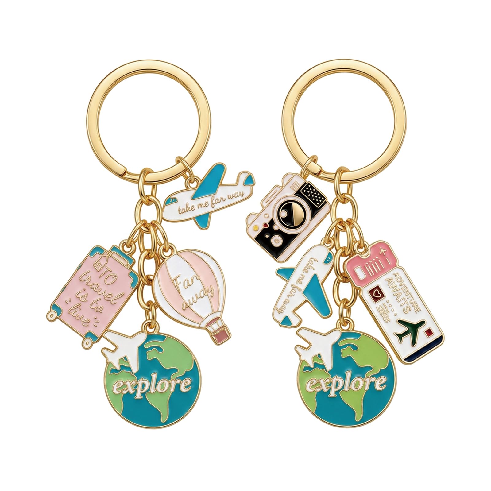 Metal Keychain, 2PCS Travel and Luggage Keychain Set, Bag Charms for Handbags and Backpacks, Safe Travels Gift for Travel Enthusiasts and Flight Attendants-image-18