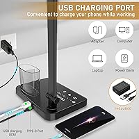 Vista 4 de Lámpara de escritorio LED retráctil regulable con puerto de carga USB, 50 modos de iluminación, brazo doble oscilante, arquitecto, lámpara de mesa