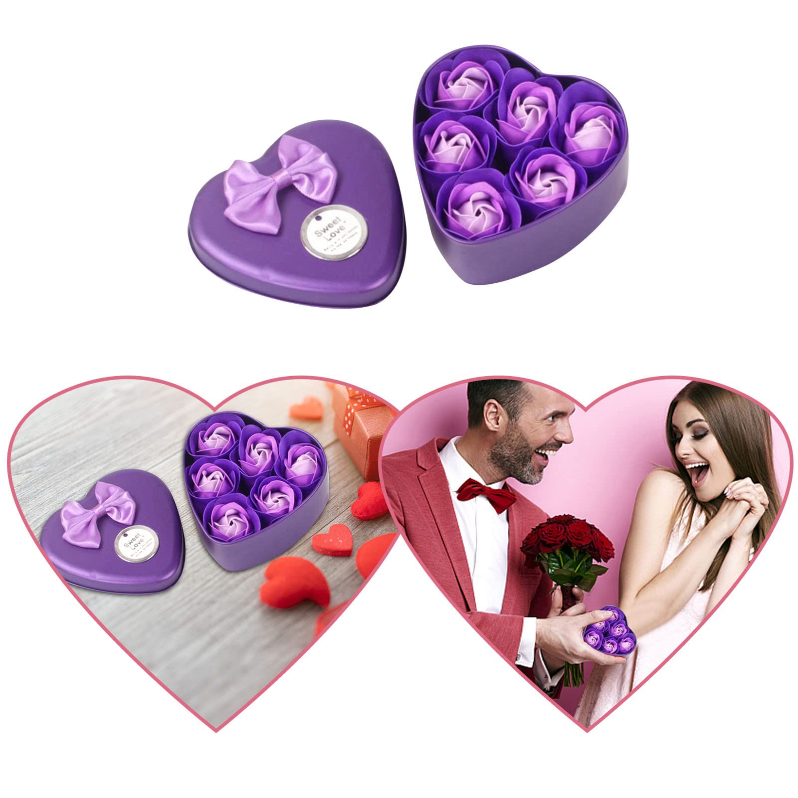 Artificial Decoration Rose Gifts Bouquet Day Bath Petal Valentine's Day Soap Home Decor Bathroom Decoration Wall (Purple-C, One Size)