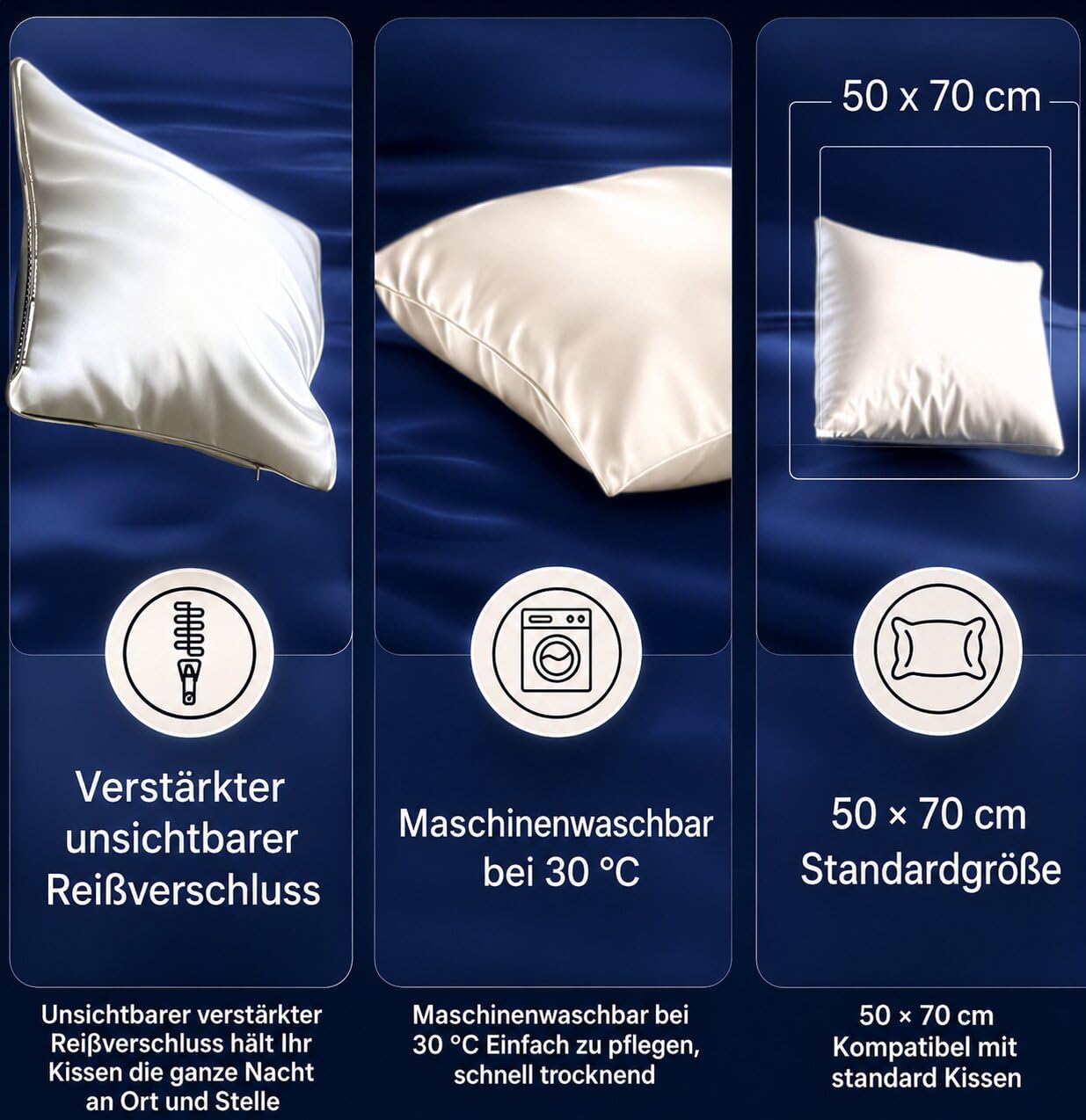 Zenpur Seiden Kissenbezug 50x70 cm Aus 100% Maulbeerseide 22 Momme Grad 6a, Für Schöne Haare Und Gepflegte Haut Gegen Frizz Und Gegen Falten Kissen Bezug GOTS & Oeko-tex Zertifiziert (Schwarz)