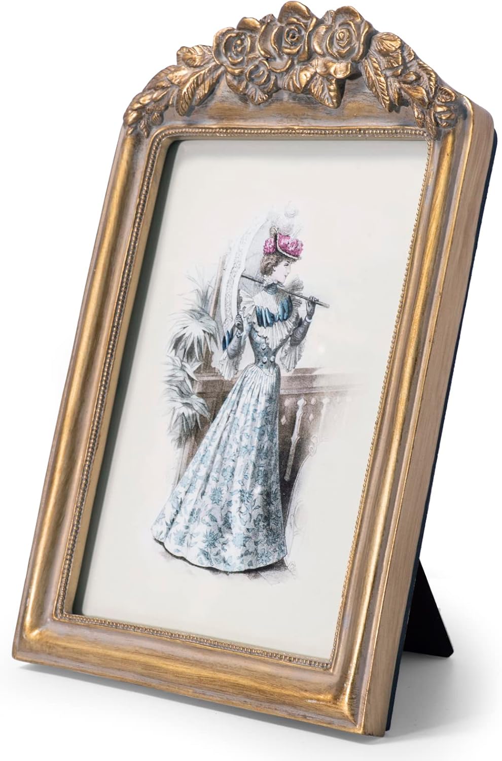 GUOER Vintage 5x7 Picture Frame with Flower Antique Ornate Table Top and Wall Mounting Photo Frame with High Definition Glass Front for Home Decor, Photo Gallery, Art(5x7, Gold)