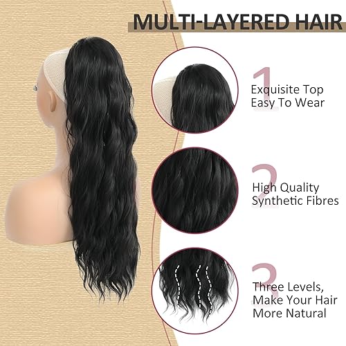 Miniatura 3 de Extensión de cola de caballo para mujer, 24 pulgadas de largo, ondulado, rizado, con cordón, extensión de pelo sintético para cola de caballo para