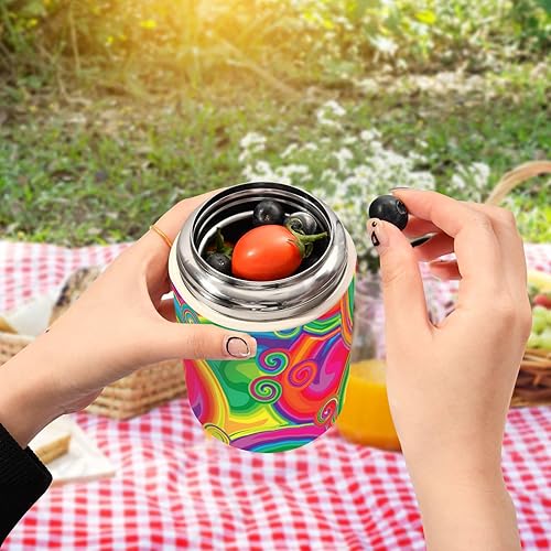 Miniatura 5 de MCHIVER Abstract Color Swirls Food Jar with Spoon Stainless Steel Vacuum Insulated Food Container 17 oz Food Flask for Lunch