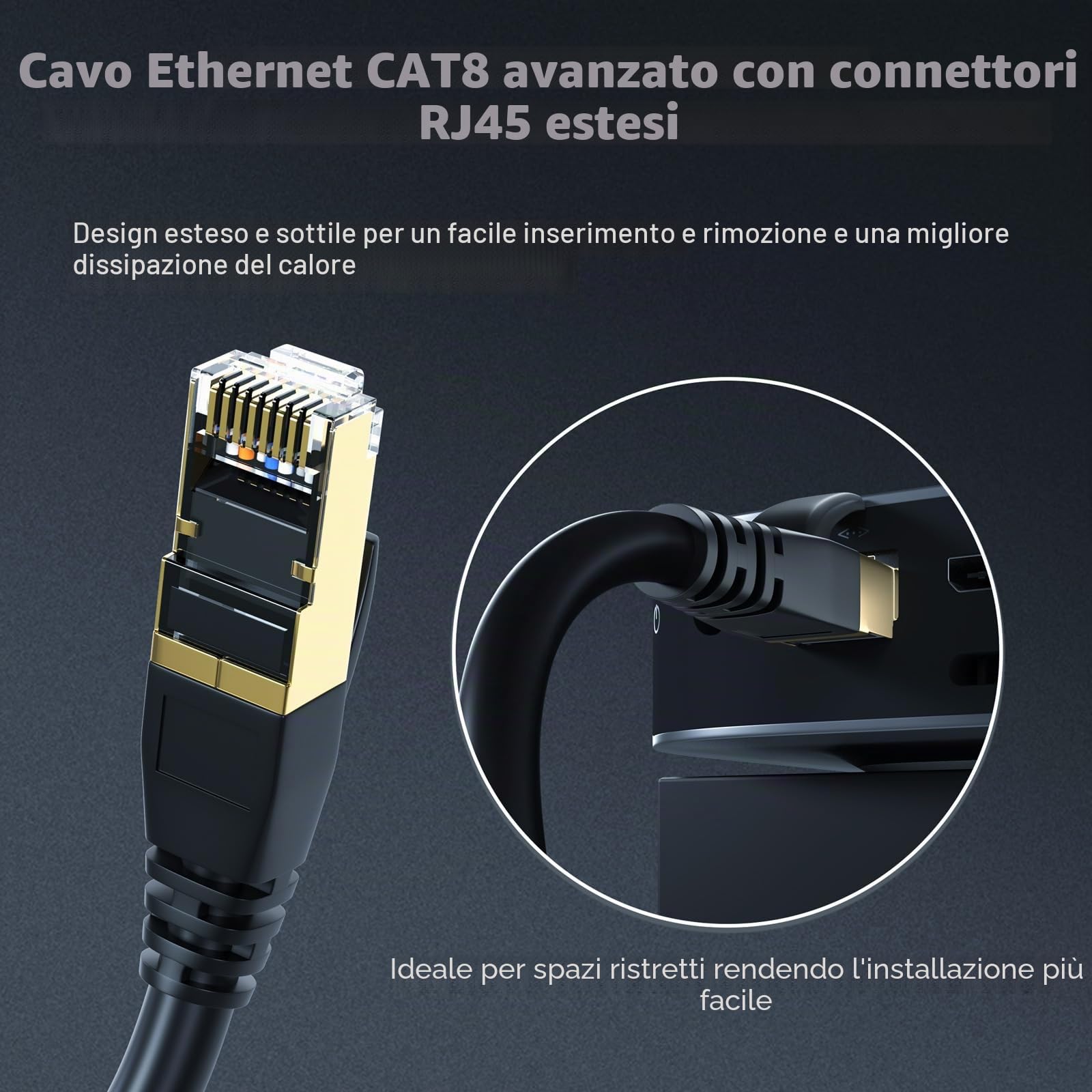 Cat8, cavo Ethernet schermato (2000 MHz), impermeabile, adatto per interni ed esterni, resistente ai raggi UV, può essere interrato