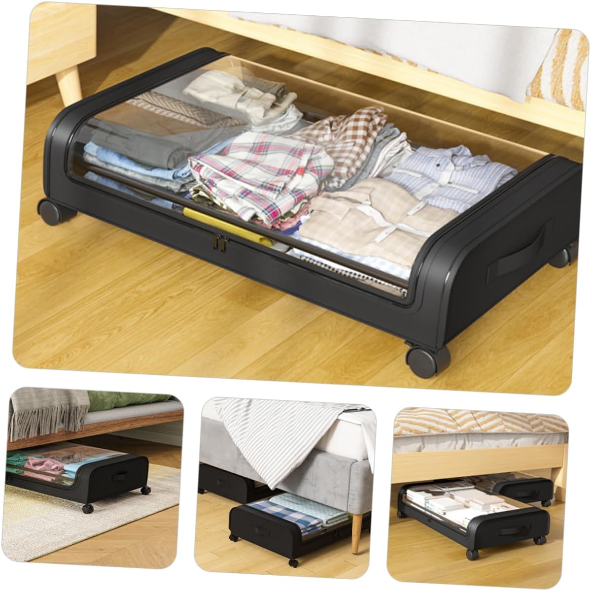 Bed Storage Container Wheels Lid Clothes Organizer for Toys Books and Seasonal Items Lightweight and Versatile Storage for Bedroom and Living Space