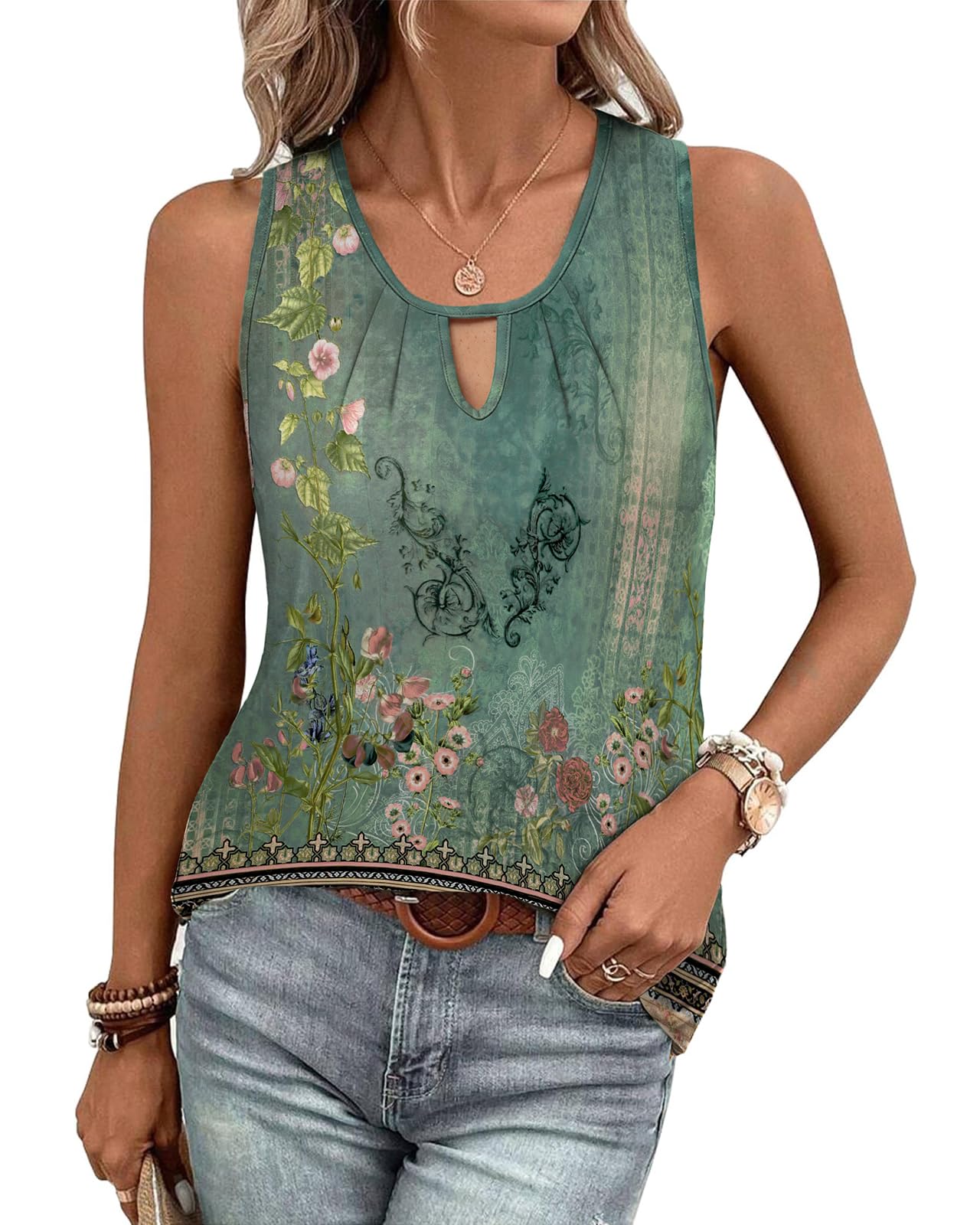 Tanmolo Damen Tank Top Sommer Tanktops Ärmellos Blusentop | Ärmelloses Shirt, Plissierte Details, Lässiger Look, Basic Style, Alltag und Freizeit