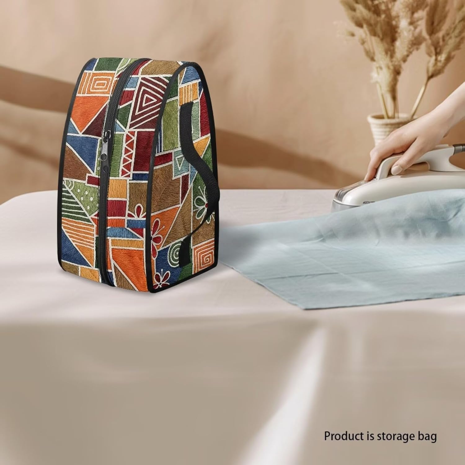 Geometric Print Steam Iron Storage Bag Portable Garment Steamer Case Lightweight Travel Iron Organizer Waterproof & Dustproof Carrier Bag, Case Only