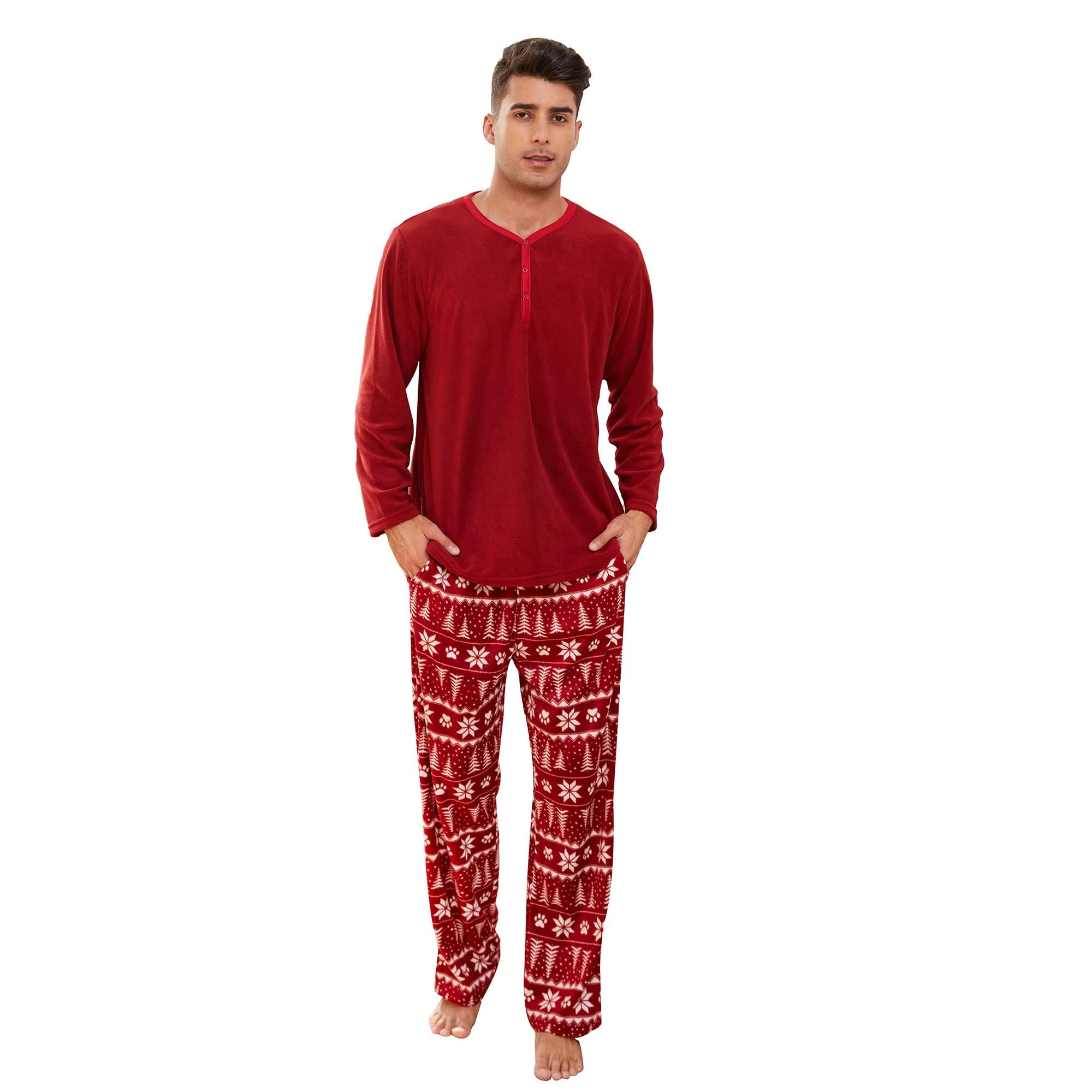 U2SKIIN Couple Pajama Sets, Plaid Pajama Set for Men and Women Soft Warm Pjs Set Men XX-Large Dark-red