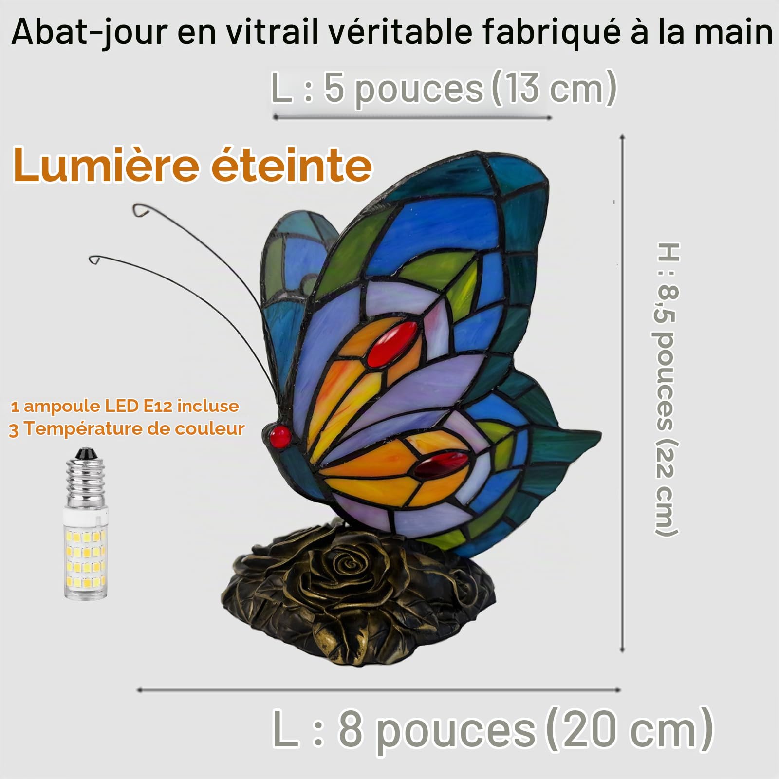 Lampe de Style Tiffany, Lampe de chevet avec papillon, Vintage Vitrail Style Table Lampe, Lampe art deco, Pour Chambre Salon
