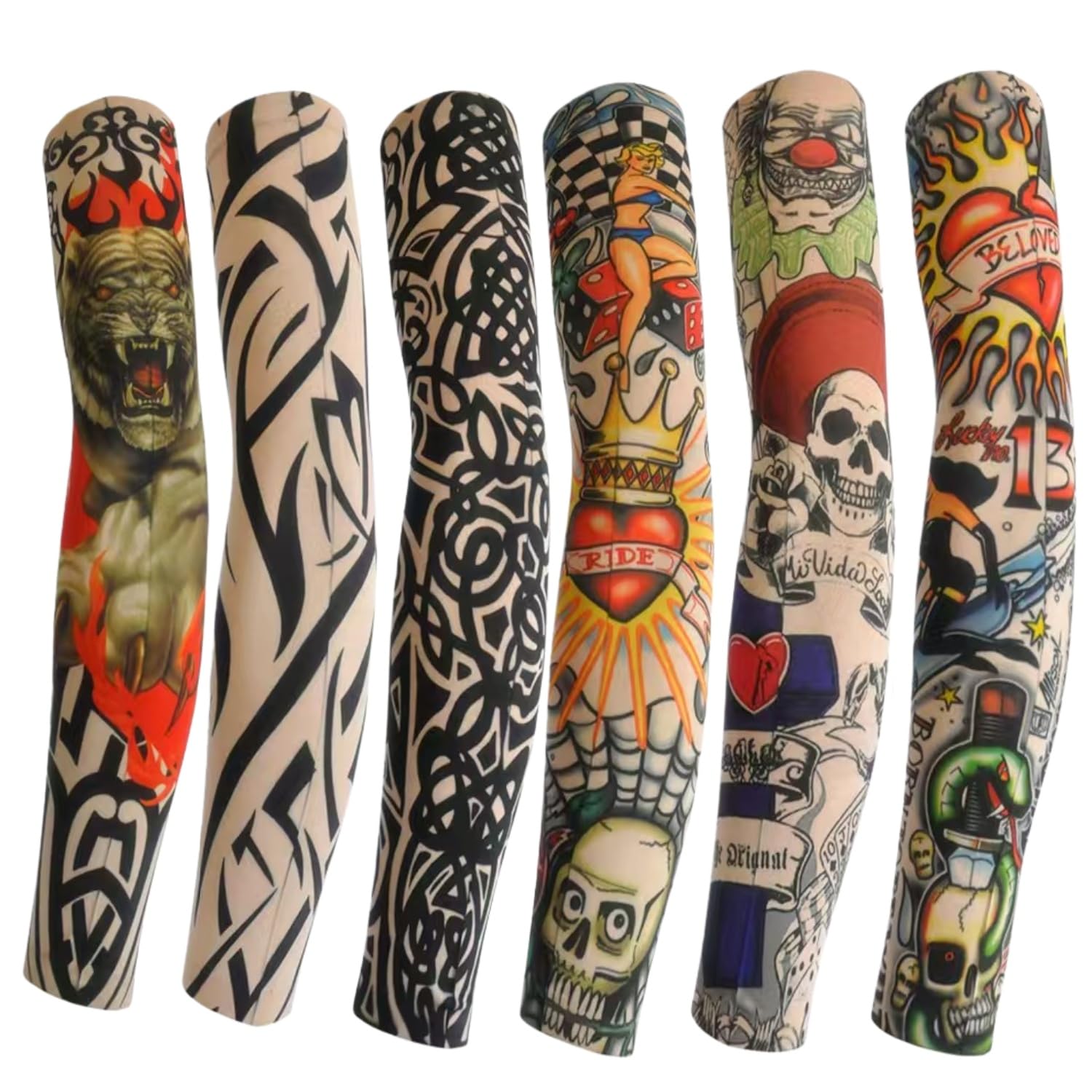 Tattoo Ärmel,6 Stück Unisex Tattoo Ärmel Tattoo Armstrumpf Tatoo Armstrümpfe Nylon Temporäre Tattoos Arm,Temporäre Tätowierung Tattoo Strumpf Arm,für Karneval Fasching Party