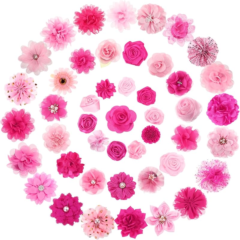 Pingentes para Coleira de Cães e Gatos com Flores e Laços Rosa Hoteam, 50 unidades