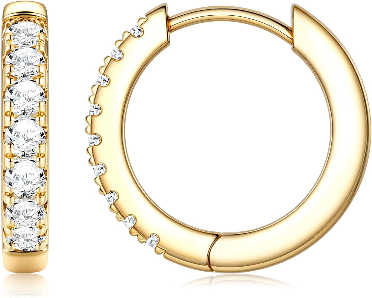 Jstyle 14K Gold Hoop Earrings for Women, Hypoallergenic 14K Gold Post Earrings, Lightweight Small Hoop Earring for Women With Sparkly Moissanite, Nickel Free Huggie Hoops Earring 10/12/14mm