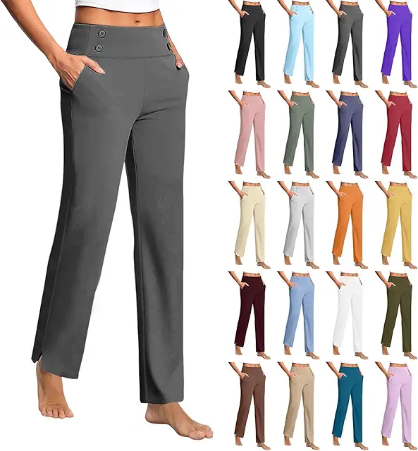 Women's High Waist Yoga Pants with Pockets - Stretch Leg Split for Sports & Training