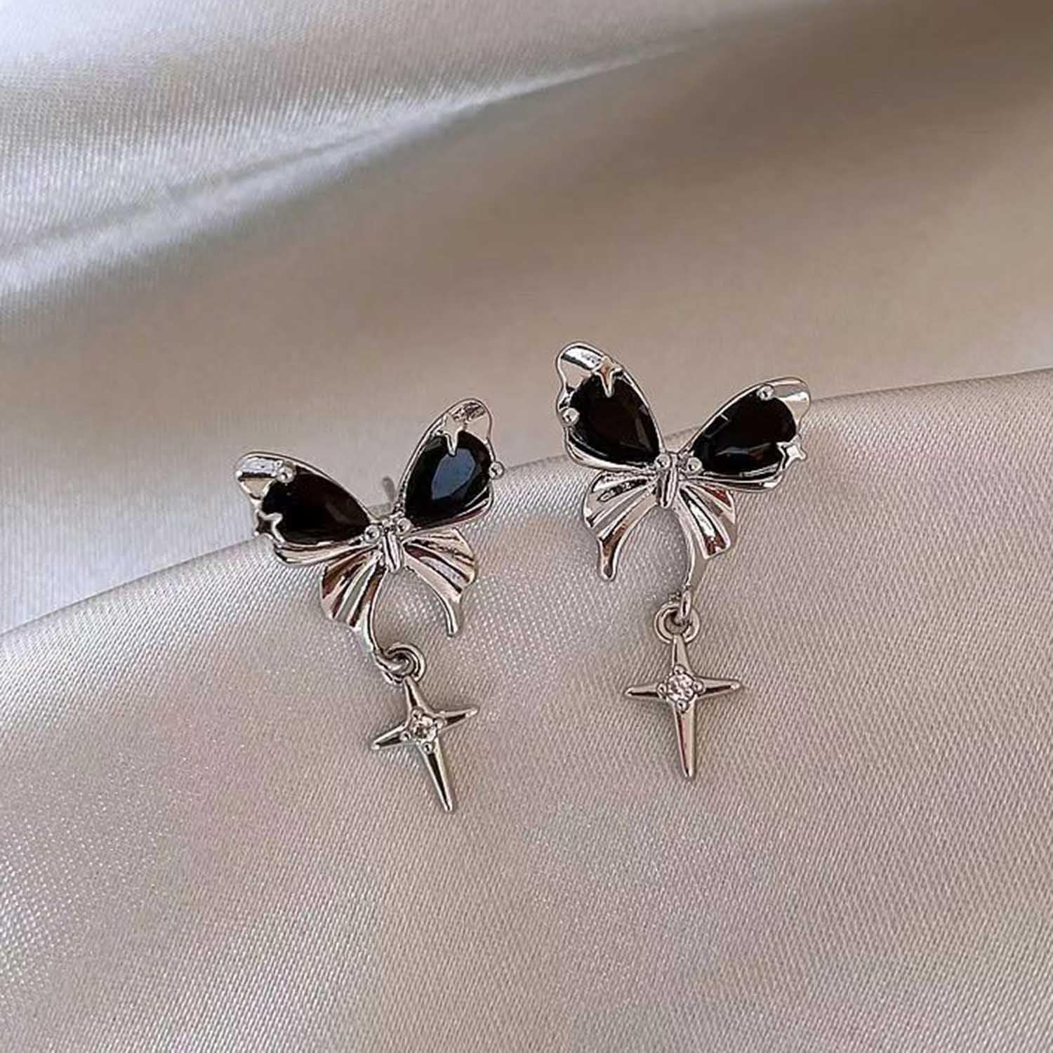 Boho Colorful Crystal Butterfly Stud Earrings Diamond CZ Star Butterfly Earrings Tiny Crystal Rhinestone Bow Statement Earrings Jewelry for Women - Image 3