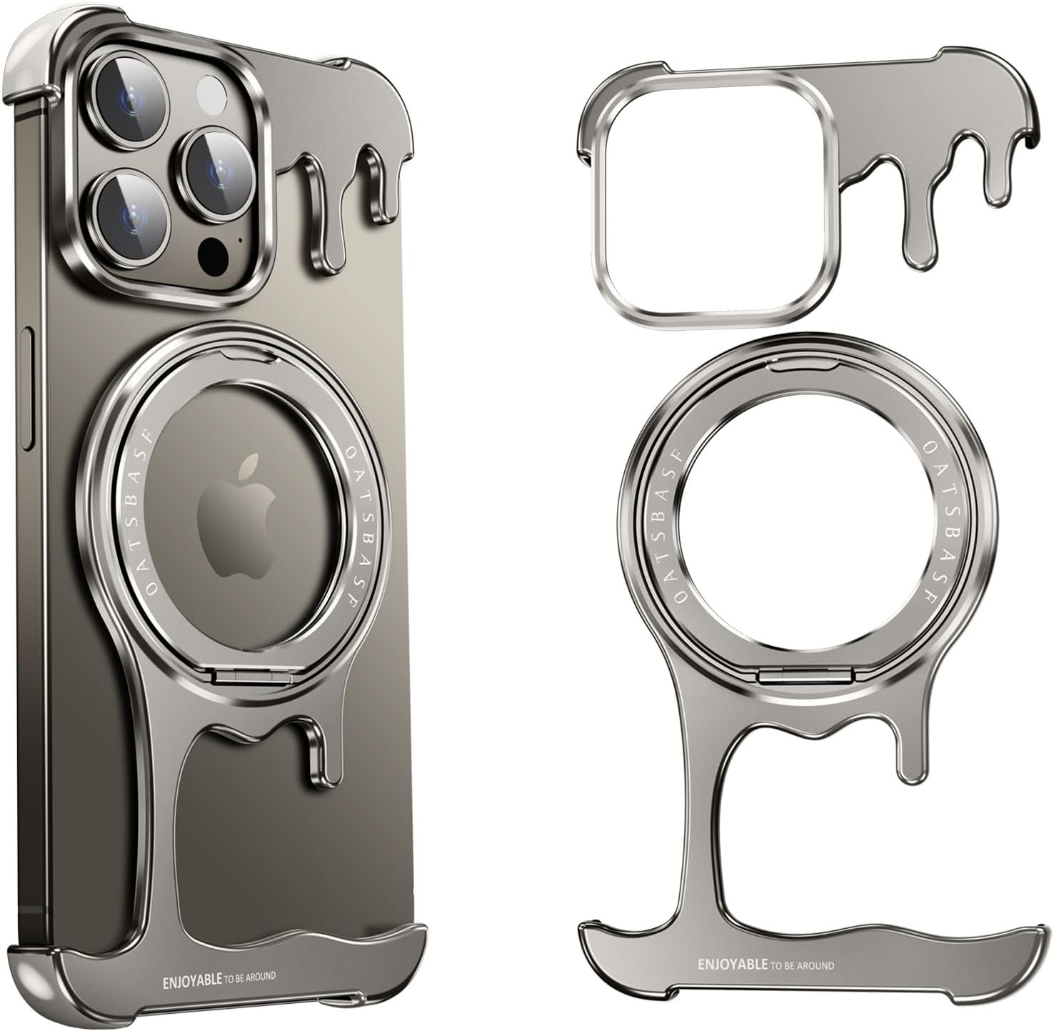 Liquid Metal Frameless Case for iPhone 15 Promax with MagSafe Kickstand 360° Rotatable Ring Holder Minimalist Aluminum Bumper Slim Hard Shockproof Ultra Thin for iPhone 15 Pro Max Case Natural