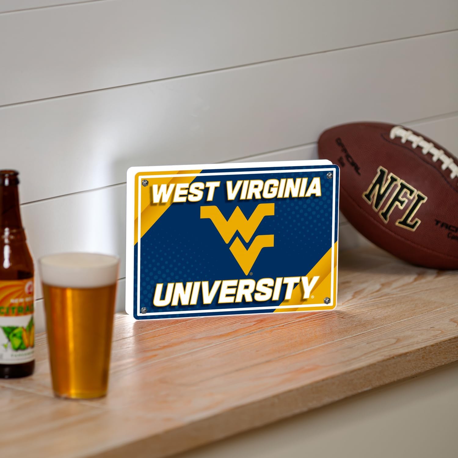 Team Sports America Evergreen NCAA West Virginia University Tabletop LED Light Signs Decor| Free-Standing Desk Night Light | 7 x 10 x 3 Inches | Christmas Gift for Men, Women | Made in USA