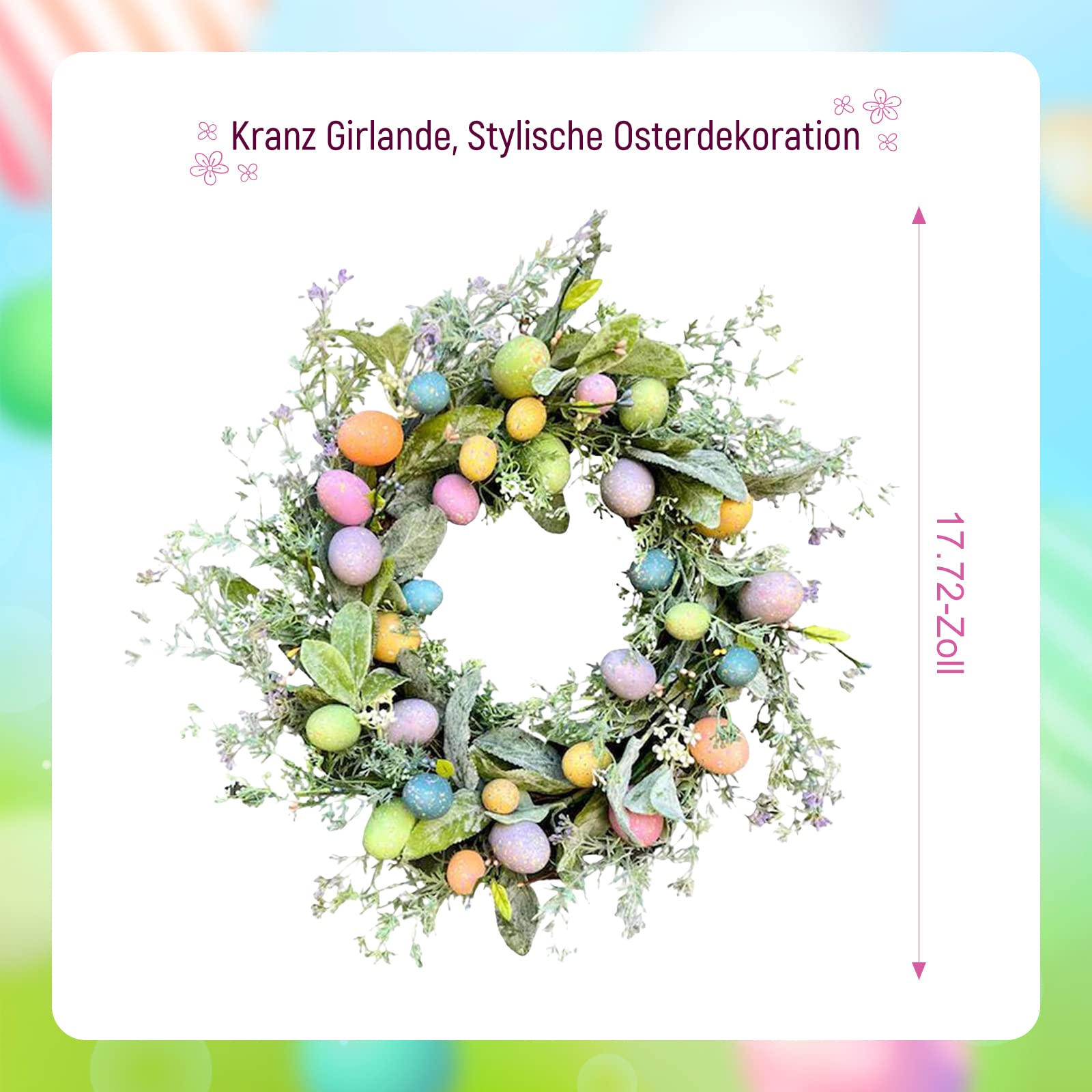 MagiDeal 17,72-Zoll-Kranz, Außenanhänger, Hase, Ostern, Bunte Ei-Girlande für Requisiten