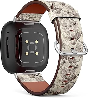 CJBROES Replacement Leather Watch Band, Compatible with Fitbit Versa 3 and Fitbit Sense of Wristband Bracelet Accessory - Birds