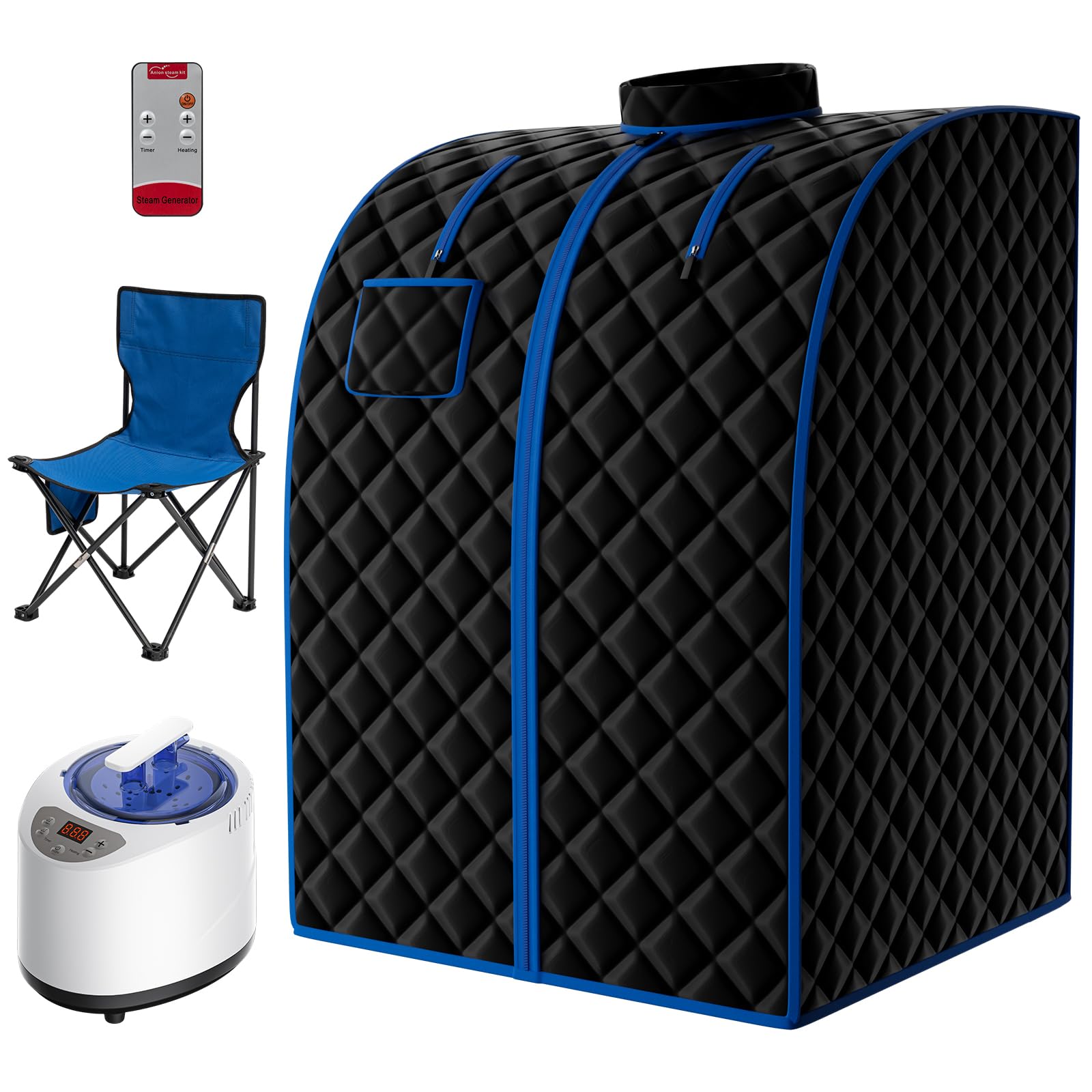 X-Vcak Portable Steam Sauna Tent for Home, Full Size Sauna Room with 2.6L Steamer, Remote Control, Folding Chair. 9 Levels, Black, 2.55’ x 2.92‘ x 3.28‘